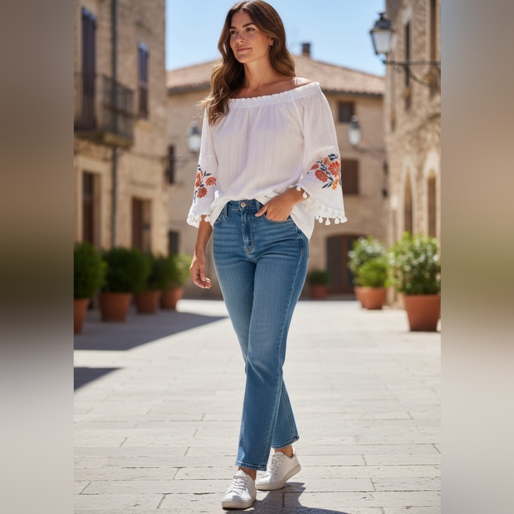 Endless Love Boho Embroidered Top, Tassels, Semi-Sheer, Soft, EUC S